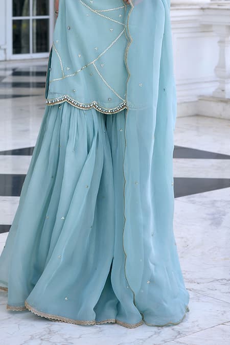 Buy Kalista Aqua Tissue, Silk Sequins, Embroidery, Beads Round Neck Zainab Kurta Set Online at Aza Fashions Buy_Kalista_Aqua Tissue, Silk Sequins, Embroidery, Beads Round Neck Zainab Kurta Set _Online_at_Aza_Fashions