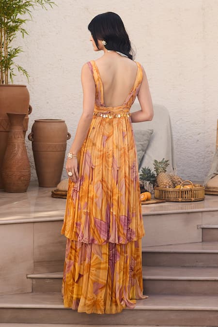 Diyarajvvir Sunlit Lily Printed Maxi Dress 