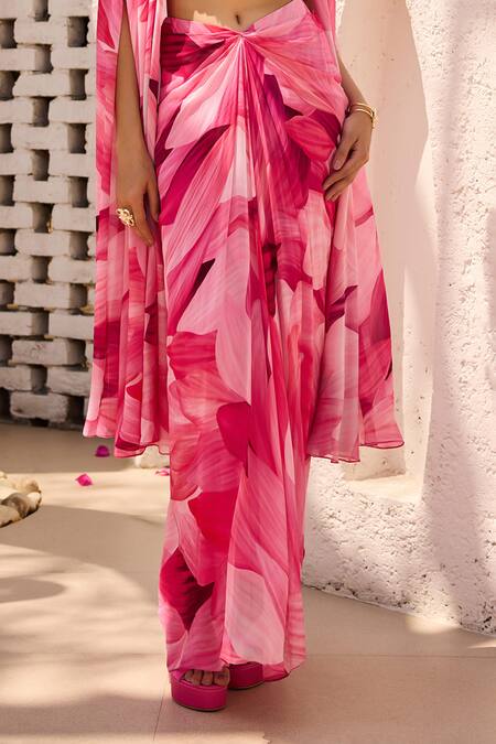 Buy Diyarajvvir Pink Georgette Beads Square Neck Petal Printed Cape Set Online at Aza Fashions Buy_Diyarajvvir_Pink Georgette Beads Square Neck Petal Printed Cape Set _Online_at_Aza_Fashions