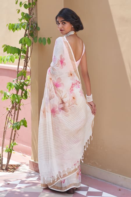 Five Point Five Floral Weaved Off-white Saree Set 