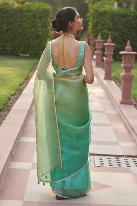 Five Point Five Classic Green Kora Saree With Running Blouse 