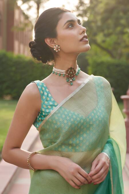 Buy_Five Point Five_Green Classic Kora Saree With Running Blouse _Online_at_Aza_Fashions