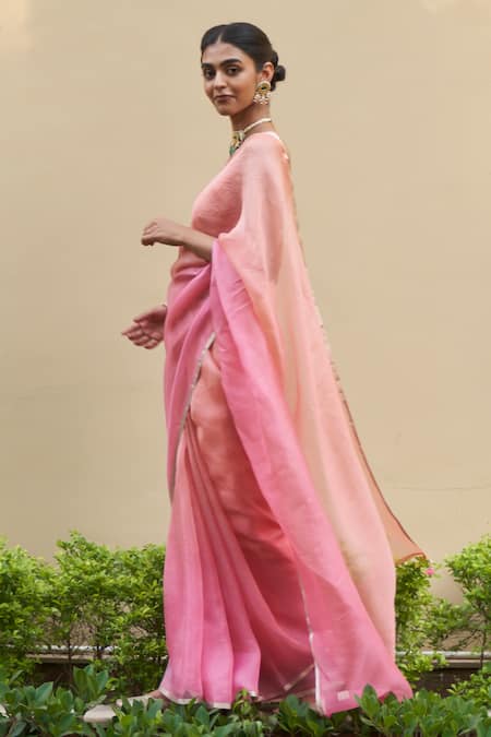 Five Point Five_Pink Handwoven Kora Saree With Running Blouse _Online_at_Aza_Fashions