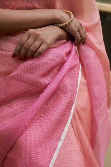 Shop_Five Point Five_Pink Handwoven Kora Saree With Running Blouse _Online_at_Aza_Fashions