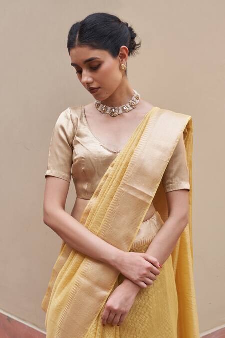 Buy_Five Point Five_Yellow Chanderi Weaved Saree Set _Online_at_Aza_Fashions