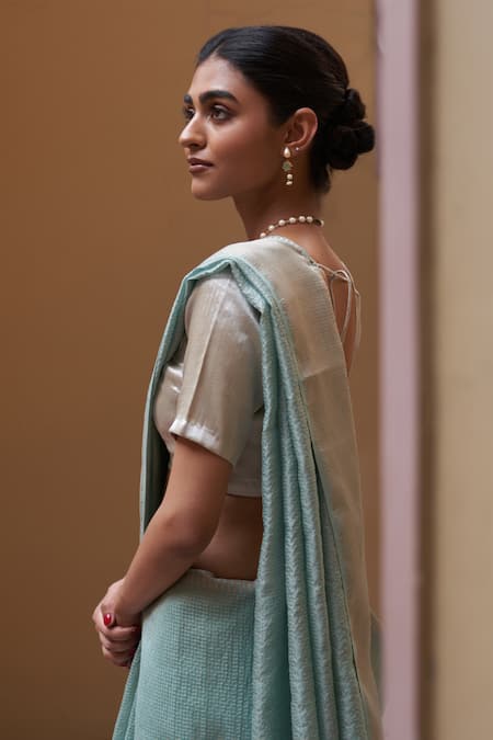 Five Point Five Chanderi Weaved Blue Saree Set 