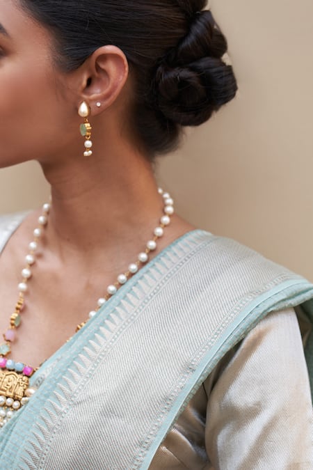 Buy_Five Point Five_Blue Chanderi Weaved Saree Set _Online_at_Aza_Fashions