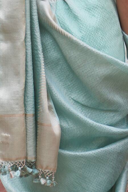 Shop_Five Point Five_Blue Chanderi Weaved Saree Set _Online_at_Aza_Fashions