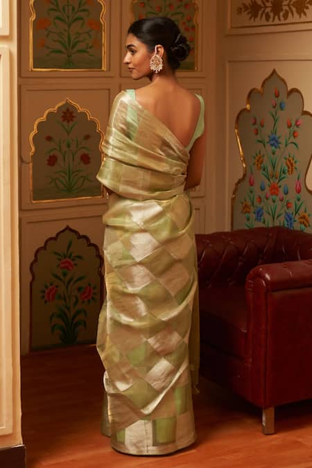 Five Point Five Green Tissue Weaving Saree With Running Blouse 