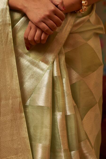 Buy_Five Point Five_Green Tissue Weaving Saree With Running Blouse _Online_at_Aza_Fashions