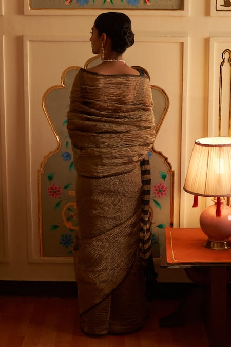 Five Point Five Gold Weaving Crush Tissue Saree Set 