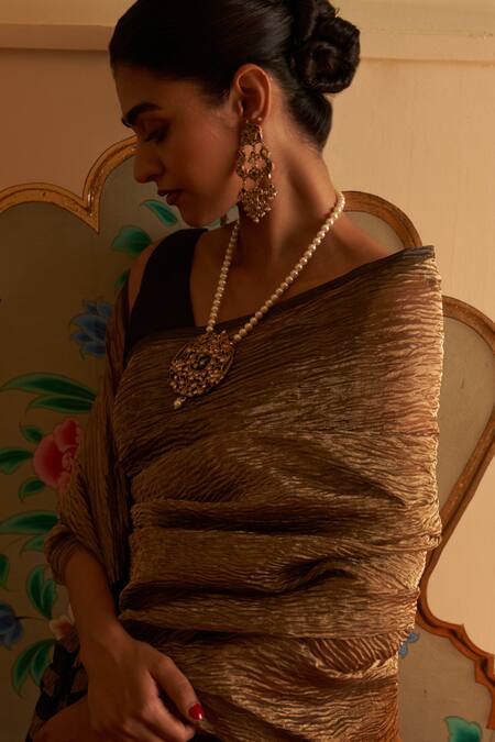 Buy_Five Point Five_Gold Tissue Weaving Crush Saree Set _Online_at_Aza_Fashions