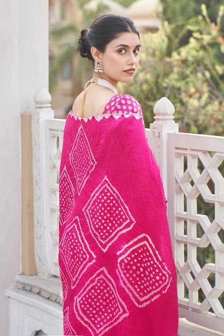 Five Point Five Magenta Hand-Dyed Silk Saree With Running Blouse Piece 
