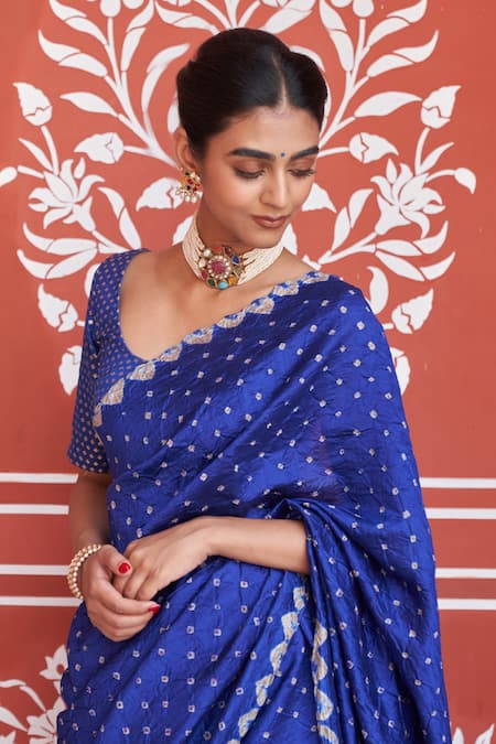 Shop_Five Point Five_Blue Silk Hand-dyed Saree With Running Blouse _Online_at_Aza_Fashions