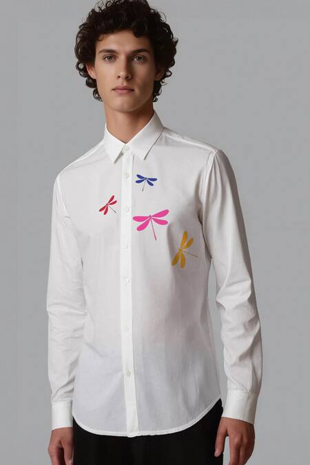 Hespoke_White Cotton Printed Casual Shirt _Online_at_Aza_Fashions