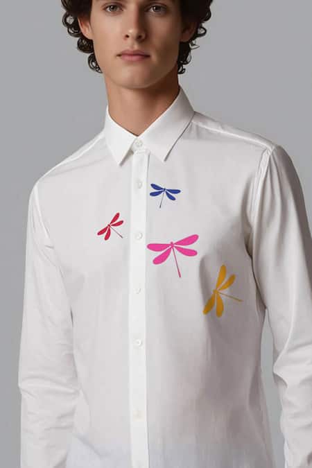 Buy_Hespoke_White Cotton Printed Casual Shirt _Online_at_Aza_Fashions