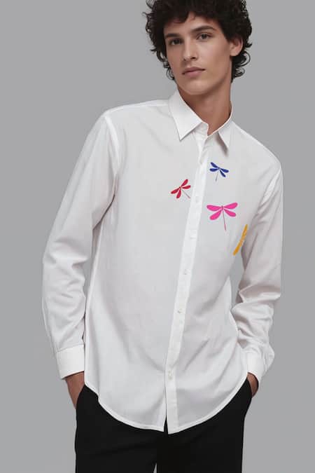 Shop_Hespoke_White Cotton Printed Casual Shirt _Online_at_Aza_Fashions