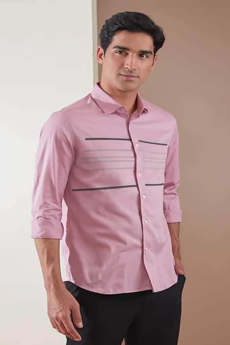 Hespoke Pink Cotton Embroidery Geometric Casual Shirt Online at Aza Fashions Hespoke_Pink Cotton Embroidery Geometric Casual Shirt _Online_at_Aza_Fashions