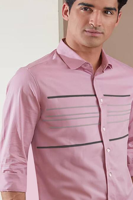 Shop Hespoke Pink Cotton Embroidery Geometric Casual Shirt Online at Aza Fashions Shop_Hespoke_Pink Cotton Embroidery Geometric Casual Shirt _Online_at_Aza_Fashions