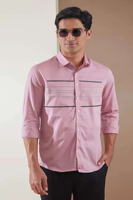 Hespoke Pink Cotton Embroidery Geometric Casual Shirt at Aza Fashions Hespoke_Pink Cotton Embroidery Geometric Casual Shirt _at_Aza_Fashions