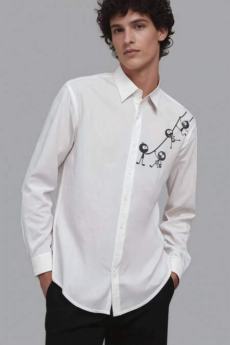 Hespoke_White Cotton Printed Casual Shirt _Online_at_Aza_Fashions