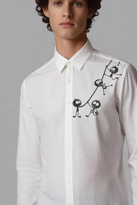 Buy_Hespoke_White Cotton Printed Casual Shirt _Online_at_Aza_Fashions