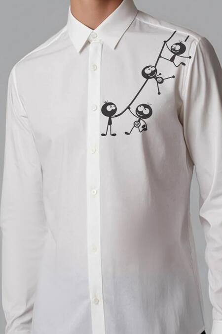 Shop_Hespoke_White Cotton Printed Casual Shirt _Online_at_Aza_Fashions