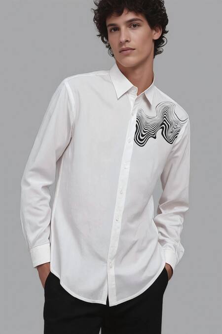 Hespoke White Cotton Abstract Printed Casual Shirt Online at Aza Fashions Hespoke_White Cotton Abstract Printed Casual Shirt _Online_at_Aza_Fashions