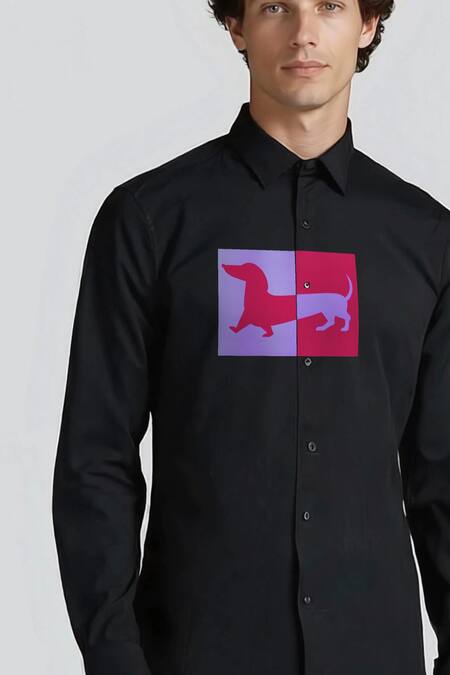 Hespoke_Black Cotton Animal Printed Casual Shirt _Online_at_Aza_Fashions