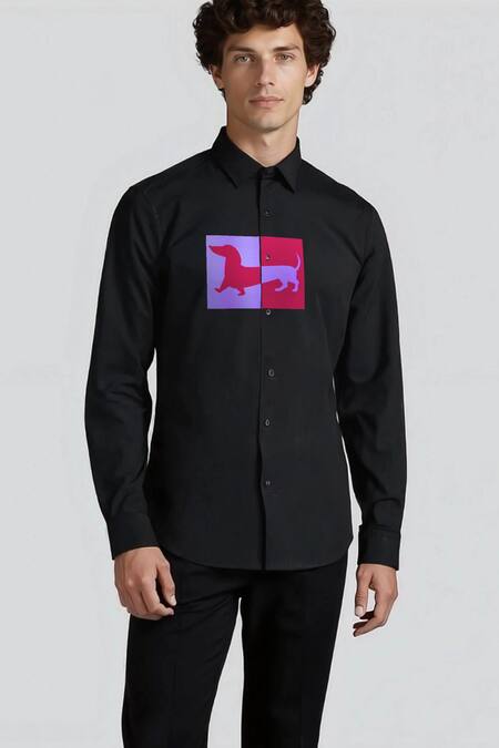 Buy_Hespoke_Black Cotton Animal Printed Casual Shirt _Online_at_Aza_Fashions