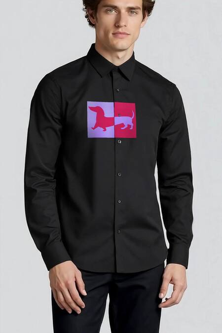 Shop_Hespoke_Black Cotton Animal Printed Casual Shirt _Online_at_Aza_Fashions