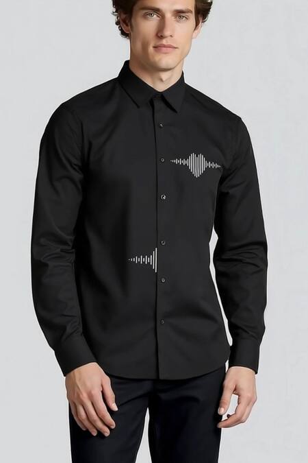 Hespoke_Black Cotton Abstract Printed Casual Shirt _at_Aza_Fashions