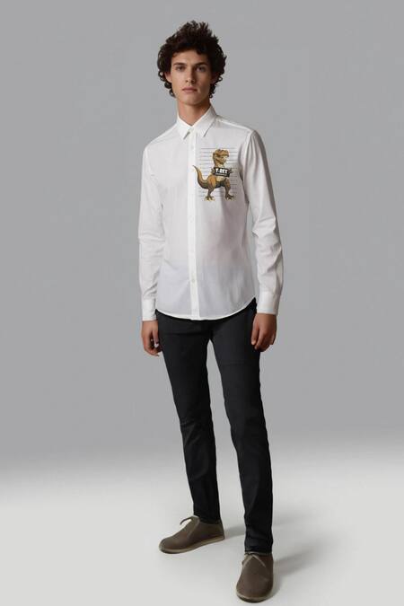 Hespoke White Cotton Animal Printed Casual Shirt Online at Aza Fashions Hespoke_White Cotton Animal Printed Casual Shirt _Online_at_Aza_Fashions
