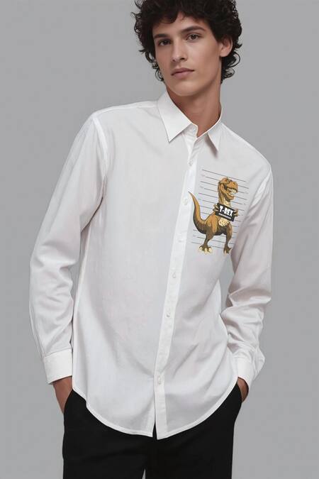 Buy Hespoke White Cotton Animal Printed Casual Shirt Online at Aza Fashions Buy_Hespoke_White Cotton Animal Printed Casual Shirt _Online_at_Aza_Fashions