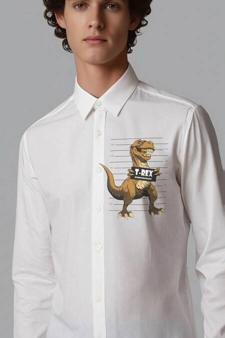 Shop Hespoke White Cotton Animal Printed Casual Shirt Online at Aza Fashions Shop_Hespoke_White Cotton Animal Printed Casual Shirt _Online_at_Aza_Fashions