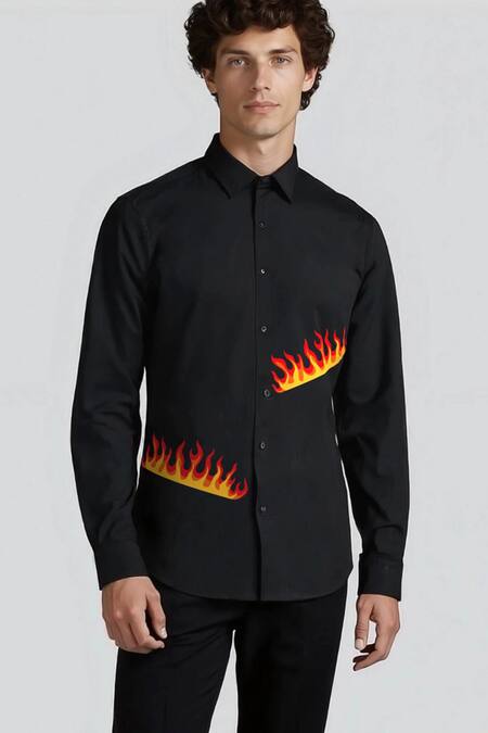 Buy Hespoke Black Cotton Printed Casual Shirt Online at Aza Fashions Buy_Hespoke_Black Cotton Printed Casual Shirt _Online_at_Aza_Fashions