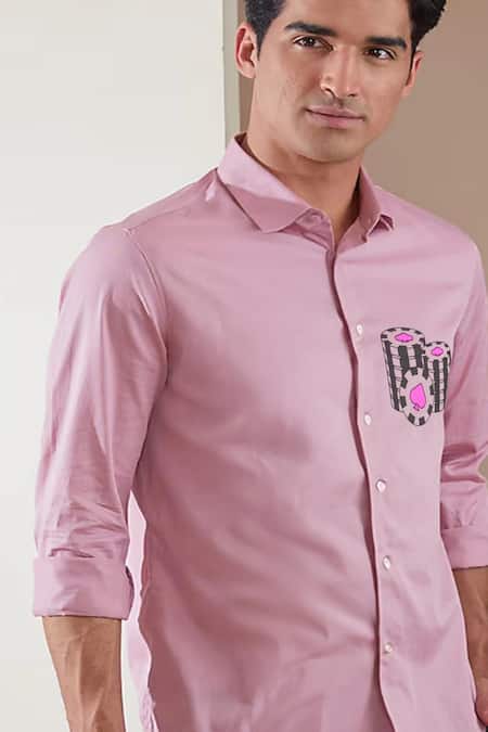 Shop_Hespoke_Pink Cotton Conversational Printed Casual Shirt _Online_at_Aza_Fashions
