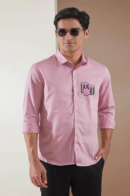 Hespoke_Pink Cotton Conversational Printed Casual Shirt _at_Aza_Fashions