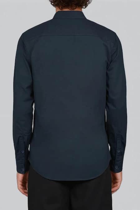 Hespoke Navy Geometric Embroidered Casual Shirt 