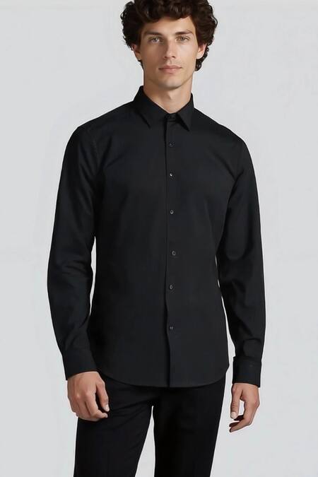 Buy Hespoke Black Cotton Embroidery Animal Printed Casual Shirt Online at Aza Fashions Buy_Hespoke_Black Cotton Embroidery Animal Printed Casual Shirt _Online_at_Aza_Fashions