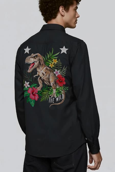 Hespoke Black Animal Printed Casual Shirt 