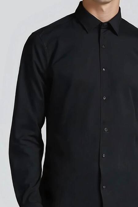 Hespoke Black Cotton Embroidery Animal Printed Casual Shirt at Aza Fashions Hespoke_Black Cotton Embroidery Animal Printed Casual Shirt _at_Aza_Fashions