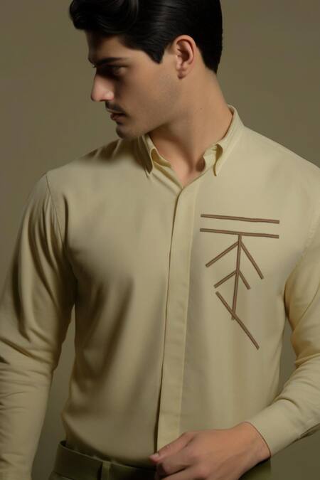 Buy Hespoke Cream Cotton, Lycra Embroidery Geometric Casual Shirt Online at Aza Fashions Buy_Hespoke_Cream Cotton, Lycra Embroidery Geometric Casual Shirt _Online_at_Aza_Fashions