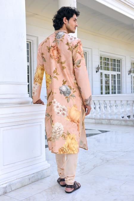 Kalista Faiza Floral Printed Peach Kurta Set 