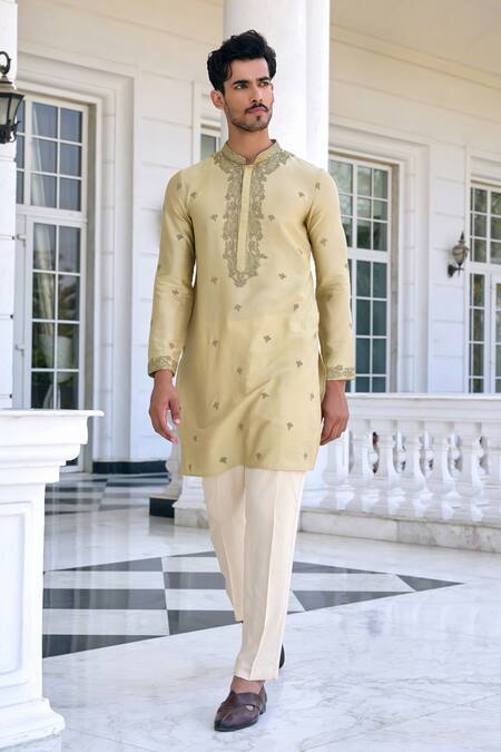 Kalista Mint Chanderi, Viscose Embroidery Farmaan Kurta Set at Aza Fashions Kalista_Mint Chanderi, Viscose Embroidery Farmaan Kurta Set _at_Aza_Fashions