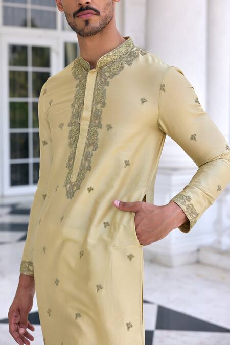 Buy Kalista Mint Chanderi, Viscose Embroidery Farmaan Kurta Set Buy_Kalista_Mint Chanderi, Viscose Embroidery Farmaan Kurta Set