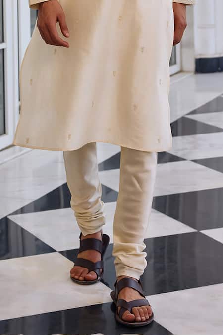 Kalista_Ivory Chanderi Embroidery Ayaaz Kurta Set _Online_at_Aza_Fashions