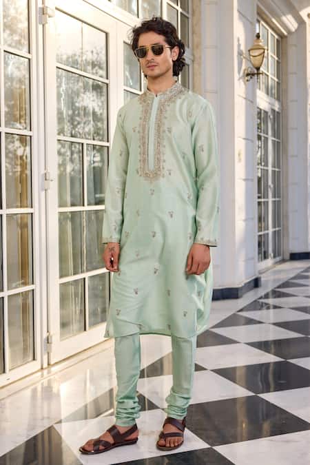 Buy_Kalista_Mint Chanderi Embroidery Esfhan Kurta Set _Online_at_Aza_Fashions