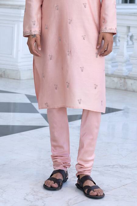 Kalista_Pink Chanderi Embroidery Esfhan Dusty Kurta Set _Online_at_Aza_Fashions