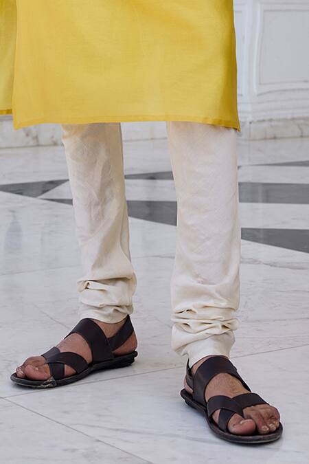 Buy_Kalista_Yellow Chanderi Embroidery Zunaid Kurta Set _Online_at_Aza_Fashions